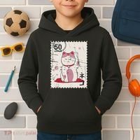 Japanese Kawaii Lucky Cat Stamp Art Kids Hoodie thumb 2