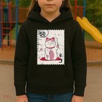 Japanese Kawaii Lucky Cat Stamp Art Kids Hoodie thumb 3
