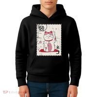 Japanese Kawaii Lucky Cat Stamp Art Kids Hoodie thumb 4