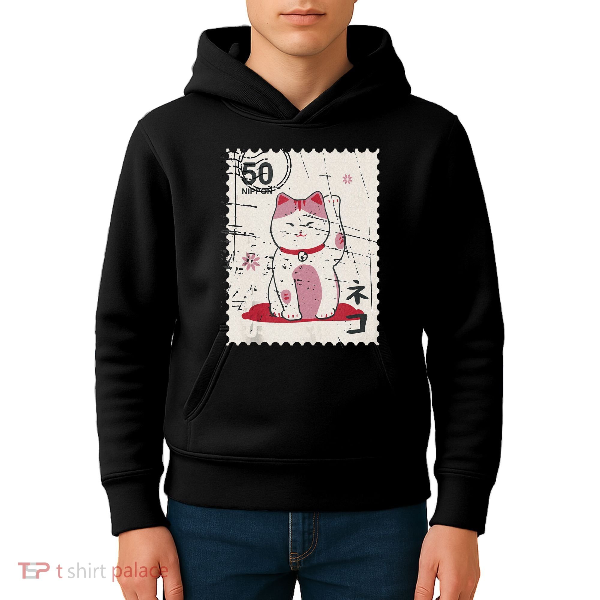 Japanese Kawaii Lucky Cat Stamp Art Kids Hoodie