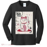 Japanese Kawaii Lucky Cat Stamp Art Kids Long Sleeve Shirt thumb 0