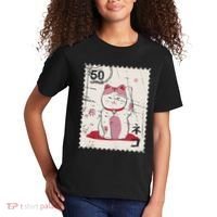 Japanese Kawaii Lucky Cat Stamp Art Kids T-Shirt thumb 2