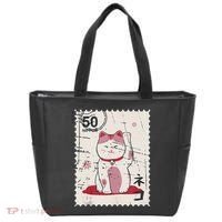 Japanese Kawaii Lucky Cat Stamp Art Tote Bag thumb 0