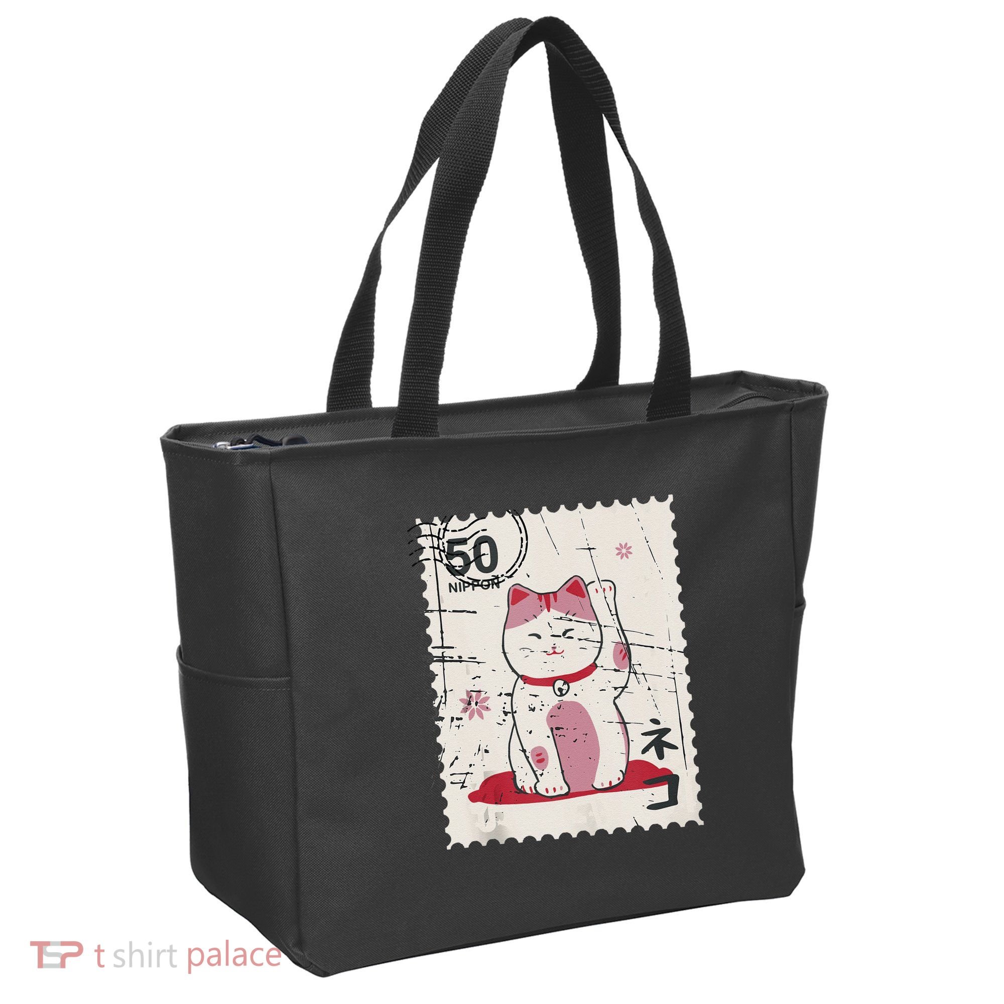 Japanese Kawaii Lucky Cat Stamp Art Tote Bag