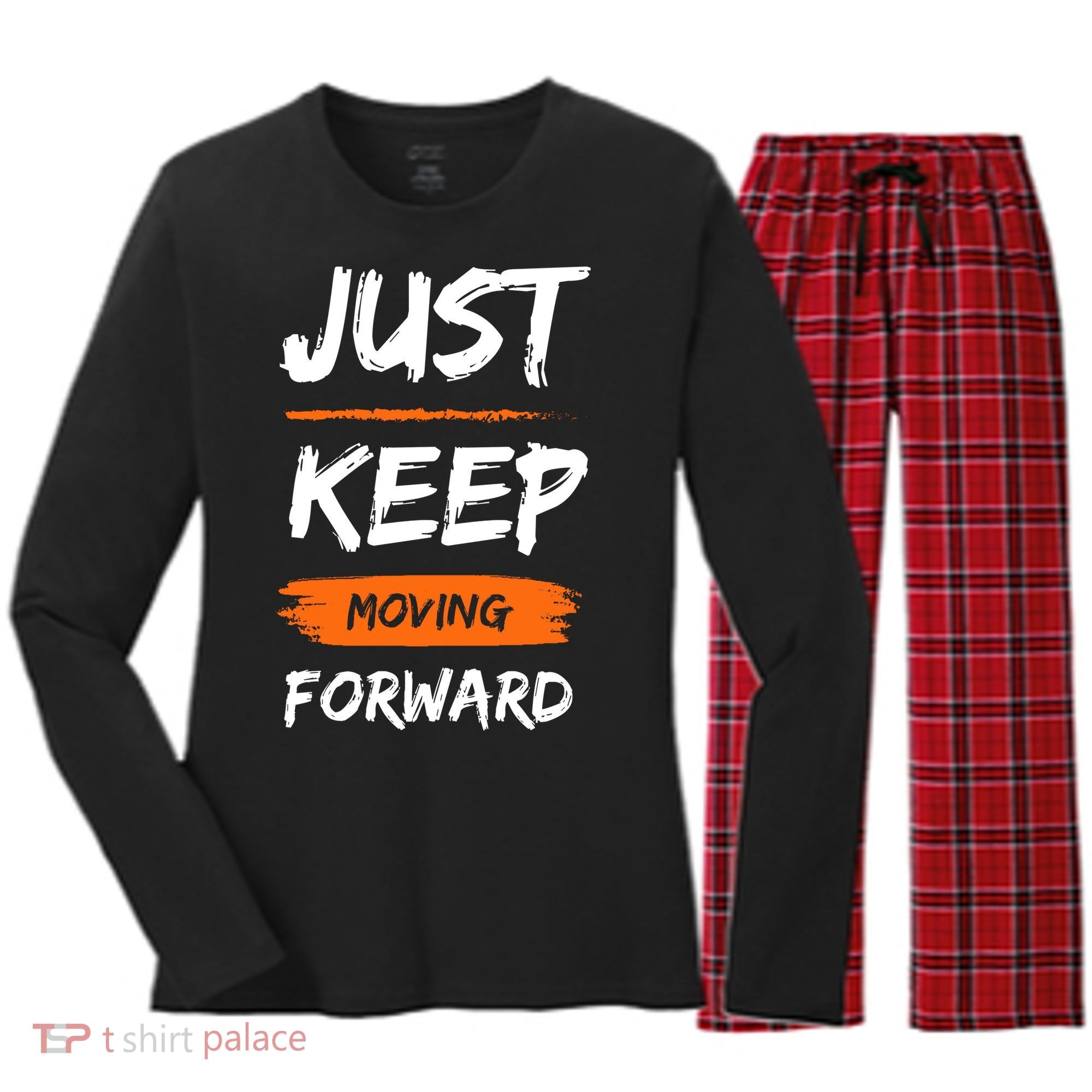 Just Keep Moving Forward Motivational Quote Women's Long Sleeve Flannel Pajama Set 