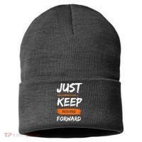 Just Keep Moving Forward Motivational Quote Sustainable Knit Beanie thumb 0