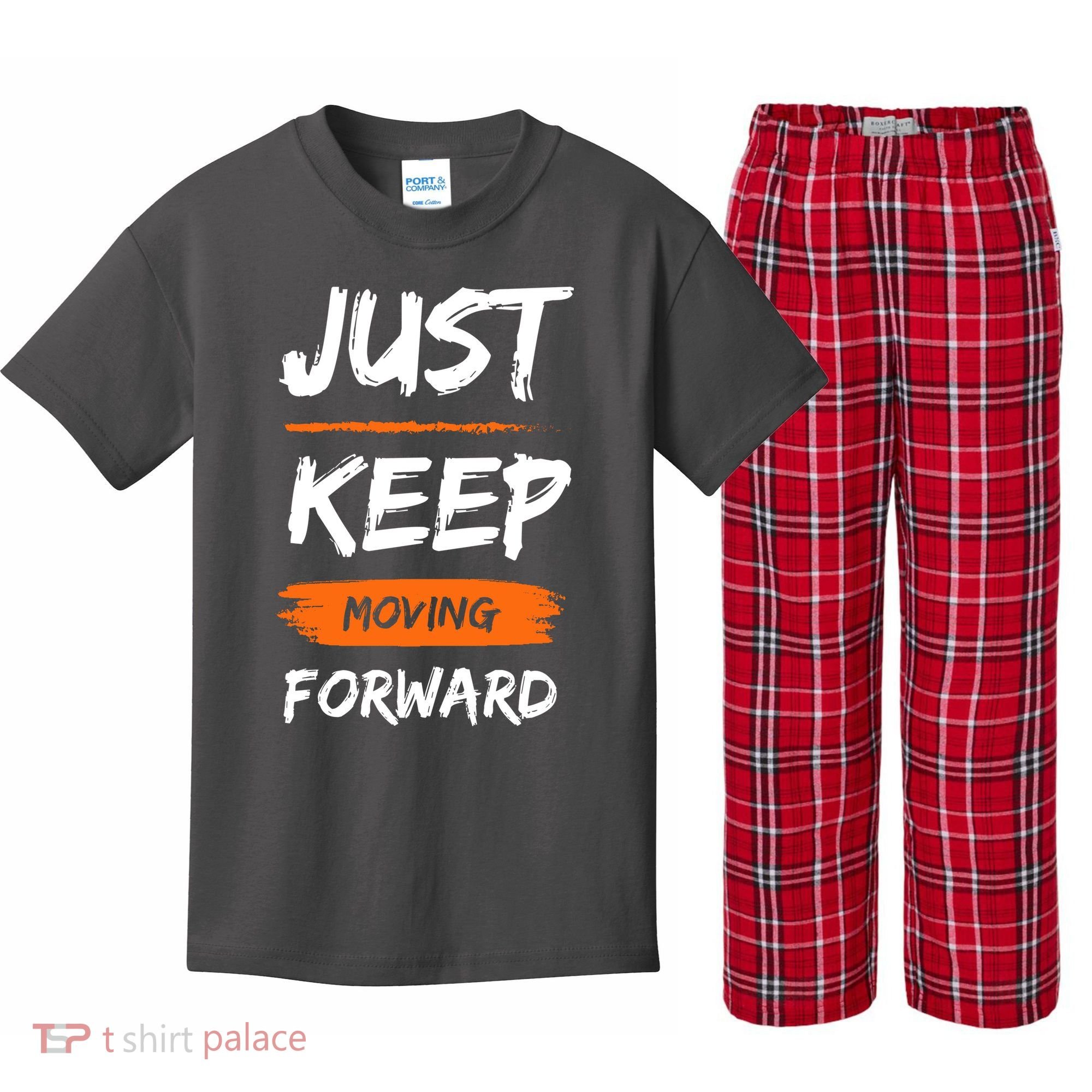 Just Keep Moving Forward Motivational Quote Kids Plaid Pajama Set
