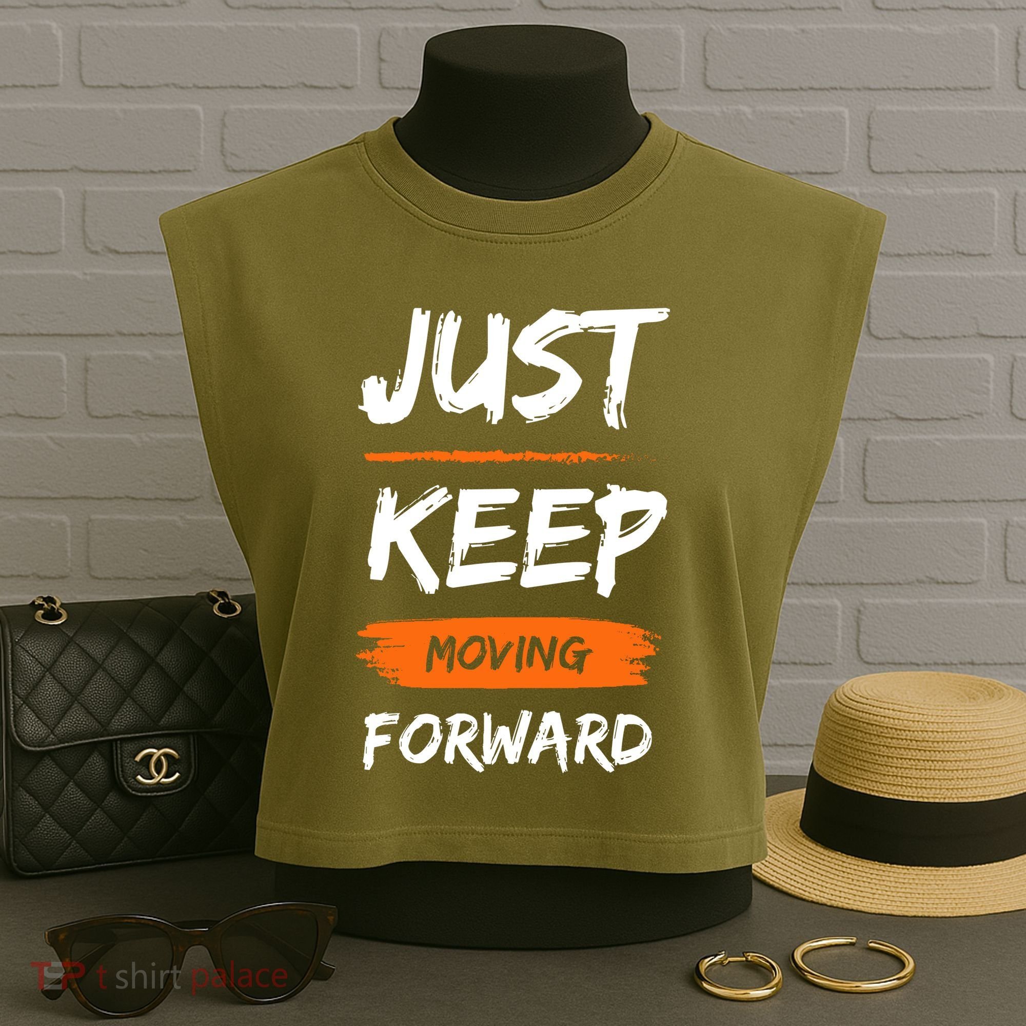 Just Keep Moving Forward Motivational Quote Garment-Dyed Women's Muscle Tee