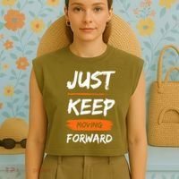 Just Keep Moving Forward Motivational Quote Garment-Dyed Women's Muscle Tee thumb 4