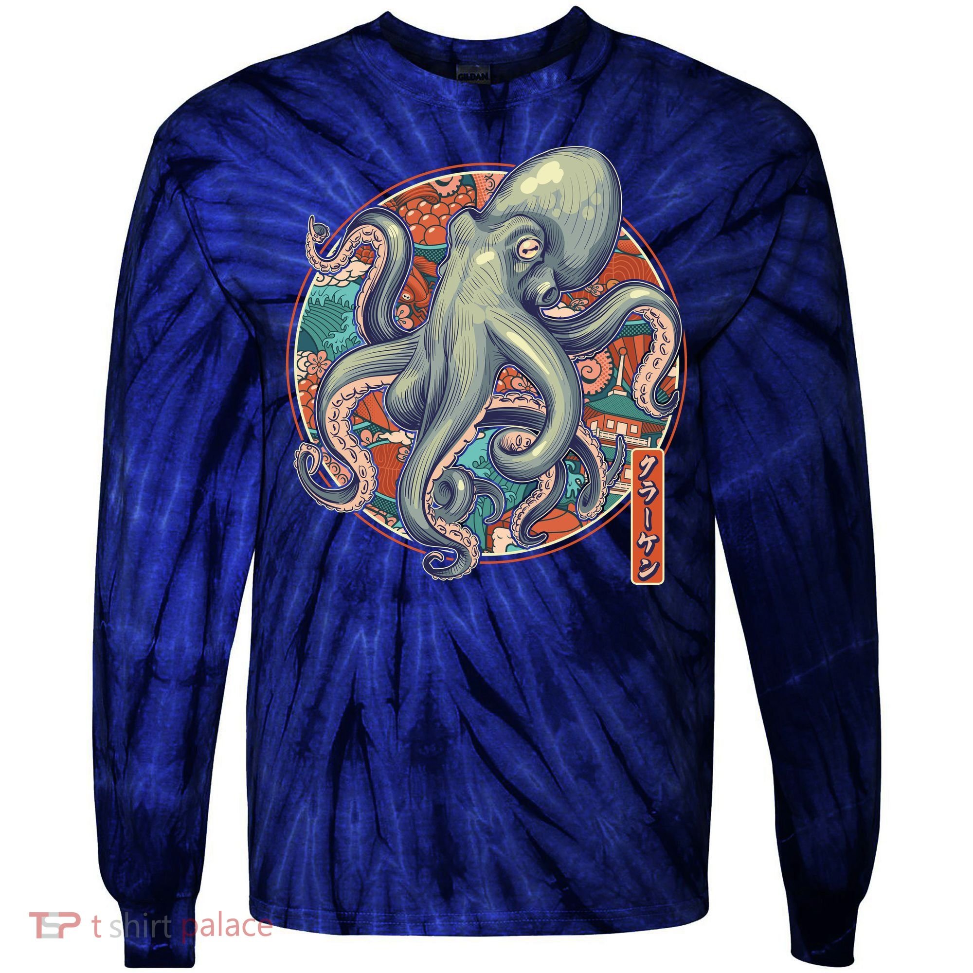 Japanese Kracken Octopus Monster Tie-Dye Long Sleeve Shirt