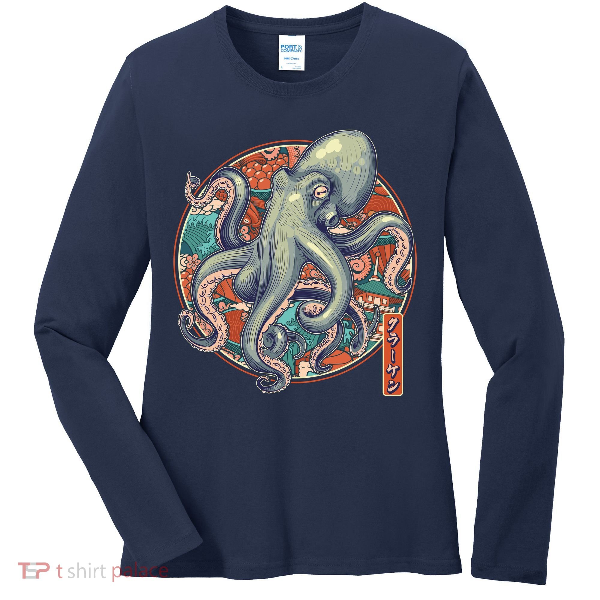Japanese Kracken Octopus Monster Women's Long Sleeve Shirt