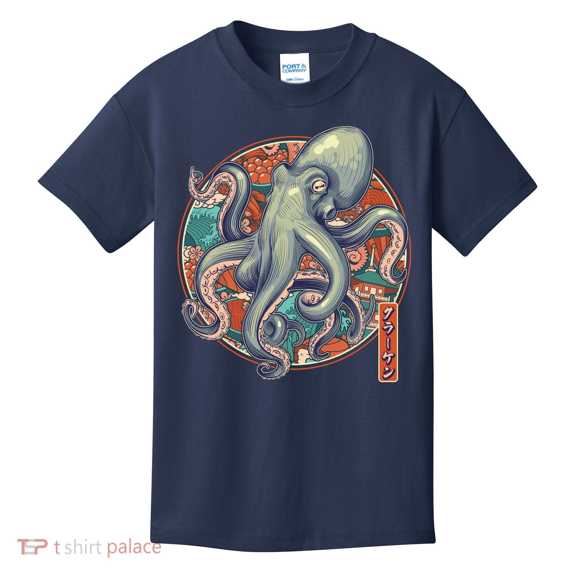 Japanese Kracken Octopus Monster Kids T-Shirt
