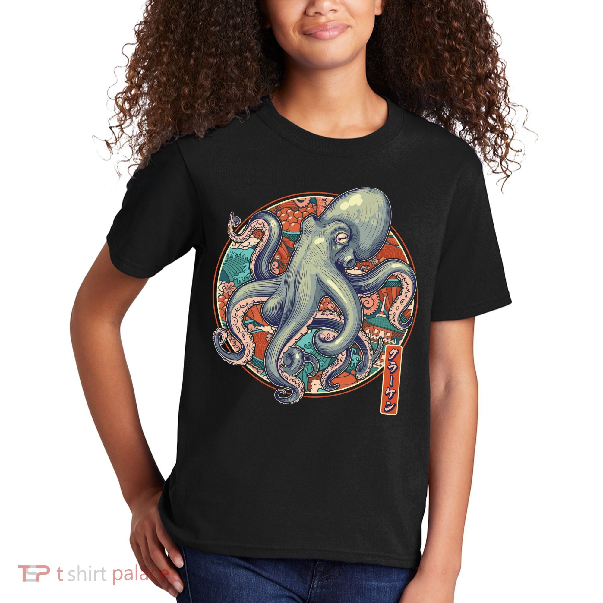 Japanese Kracken Octopus Monster Kids T-Shirt