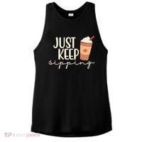 Just Keep Sipping Pumpkin Spice Coffee Lover Ladies PosiCharge Tri-Blend Wicking Tank thumb 0