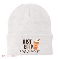 Just Keep Sipping Pumpkin Spice Coffee Lover Beanie thumb 0