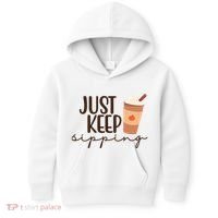 Just Keep Sipping Pumpkin Spice Coffee Lover Kids Hoodie thumb 0