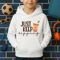 Just Keep Sipping Pumpkin Spice Coffee Lover Kids Hoodie thumb 2
