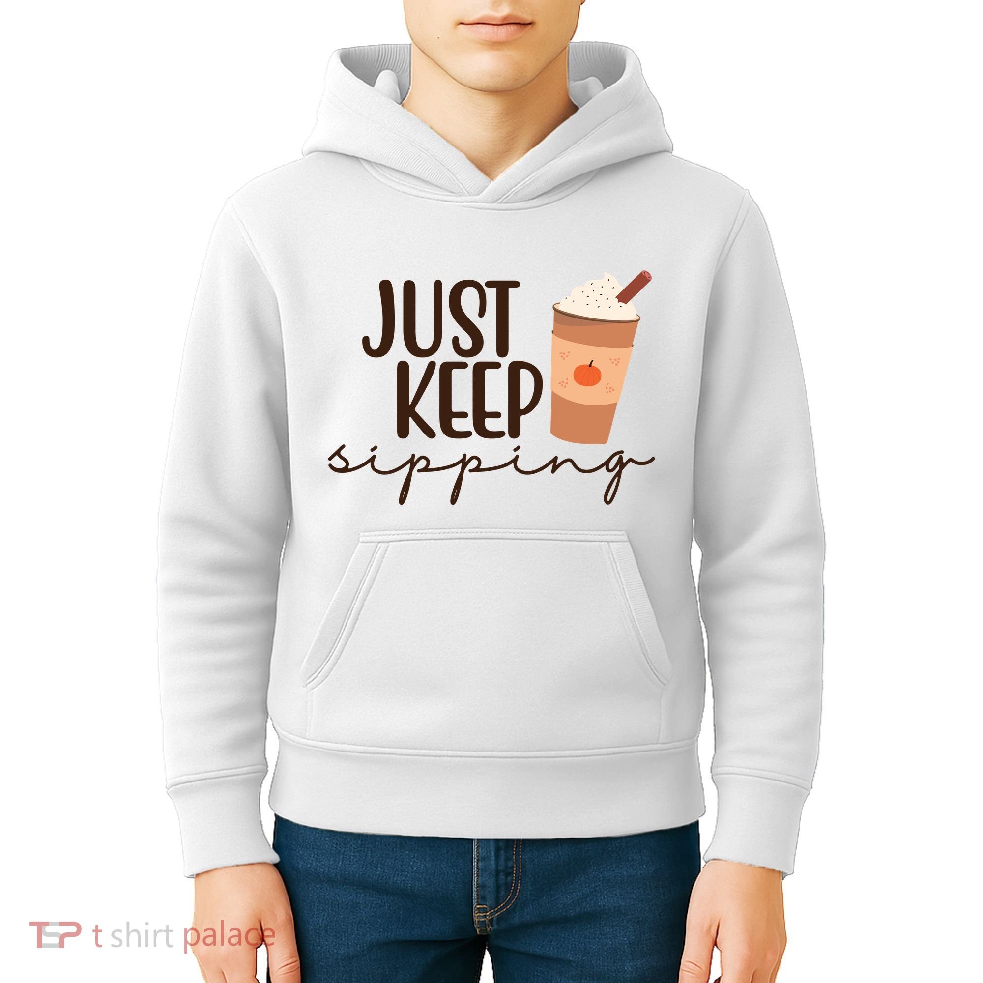 Just Keep Sipping Pumpkin Spice Coffee Lover Kids Hoodie