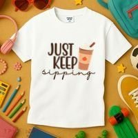 Just Keep Sipping Pumpkin Spice Coffee Lover Kids T-Shirt thumb 3