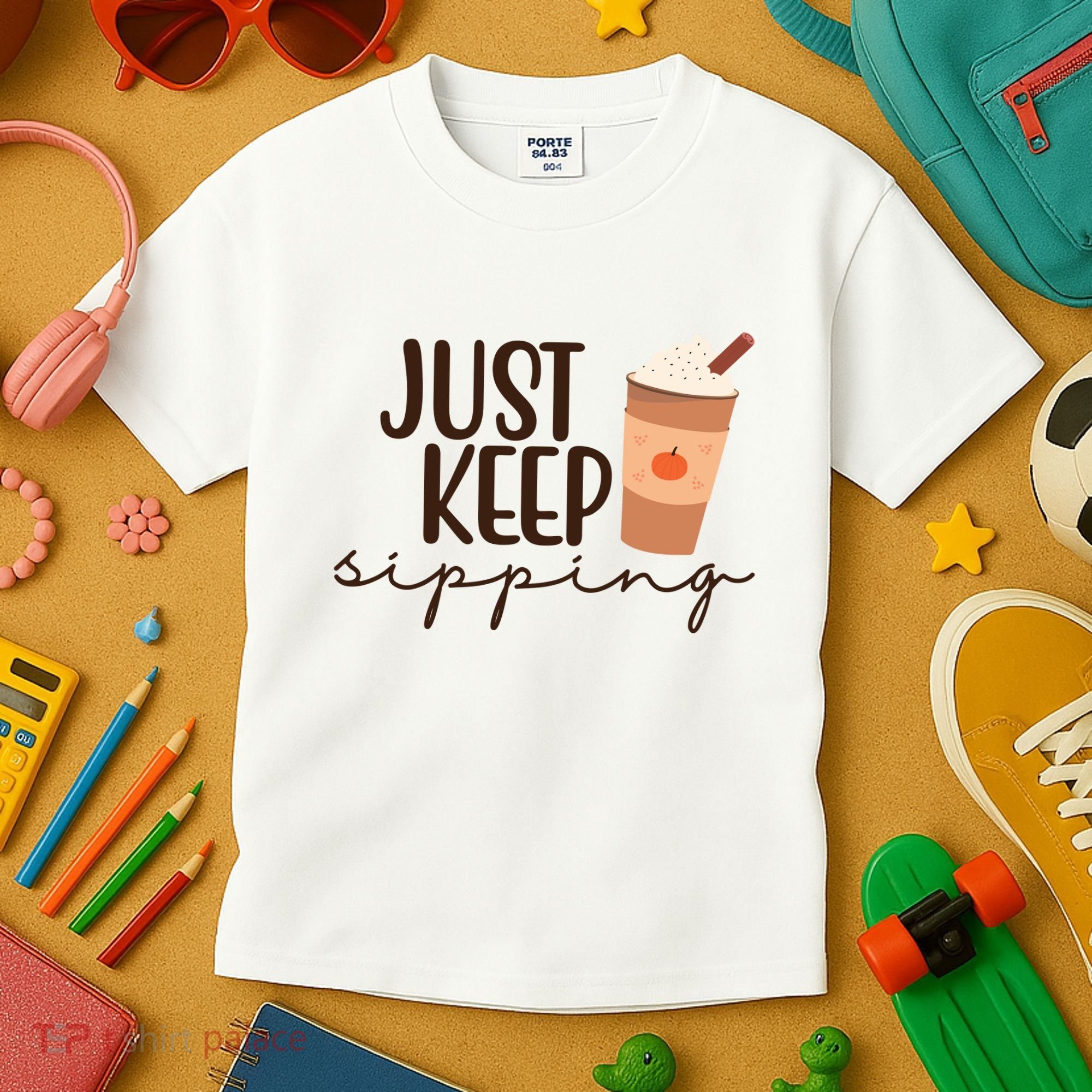 Just Keep Sipping Pumpkin Spice Coffee Lover Kids T-Shirt