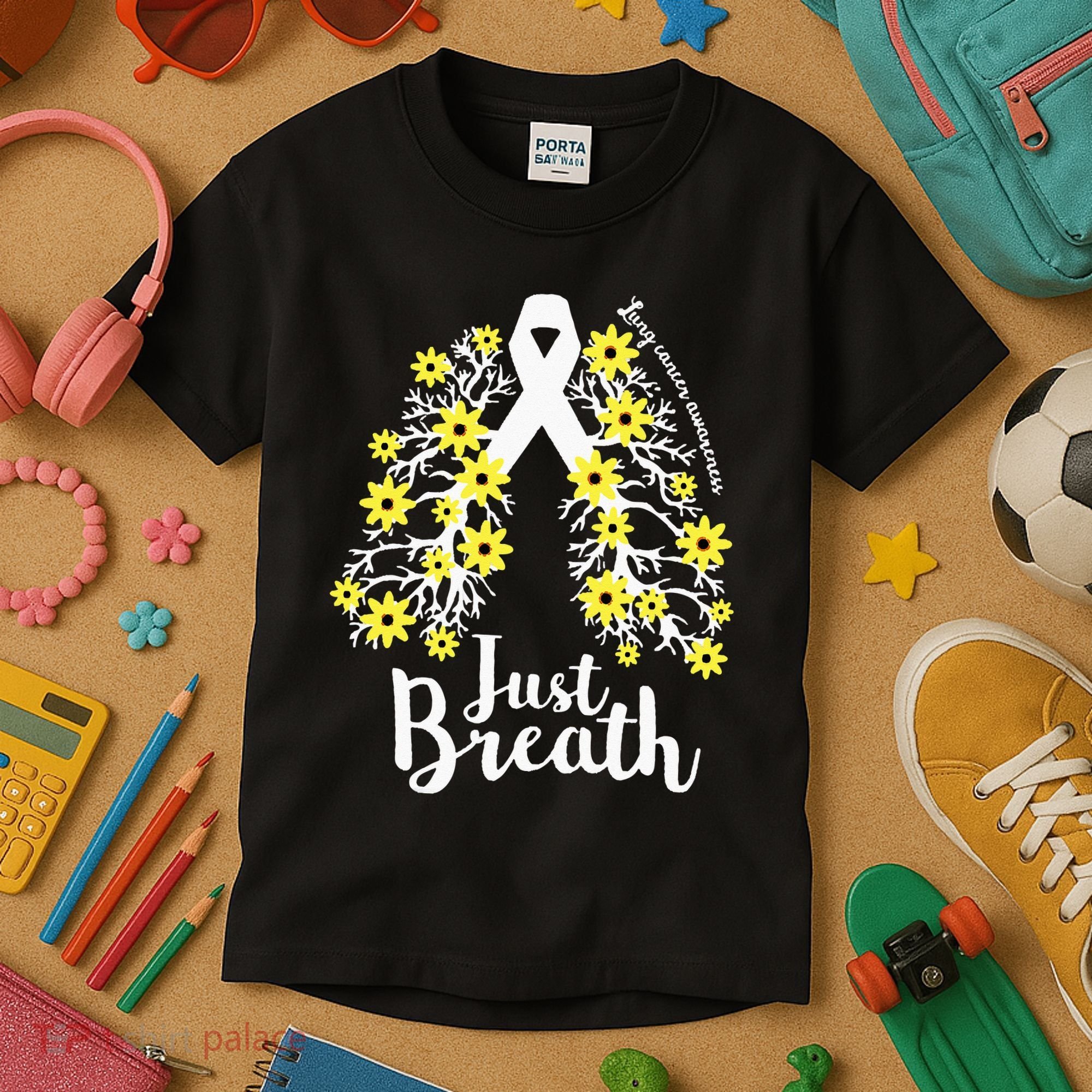 JustBreathe Lung Cancer Awareness Support Ribbon Costume Kids T-Shirt