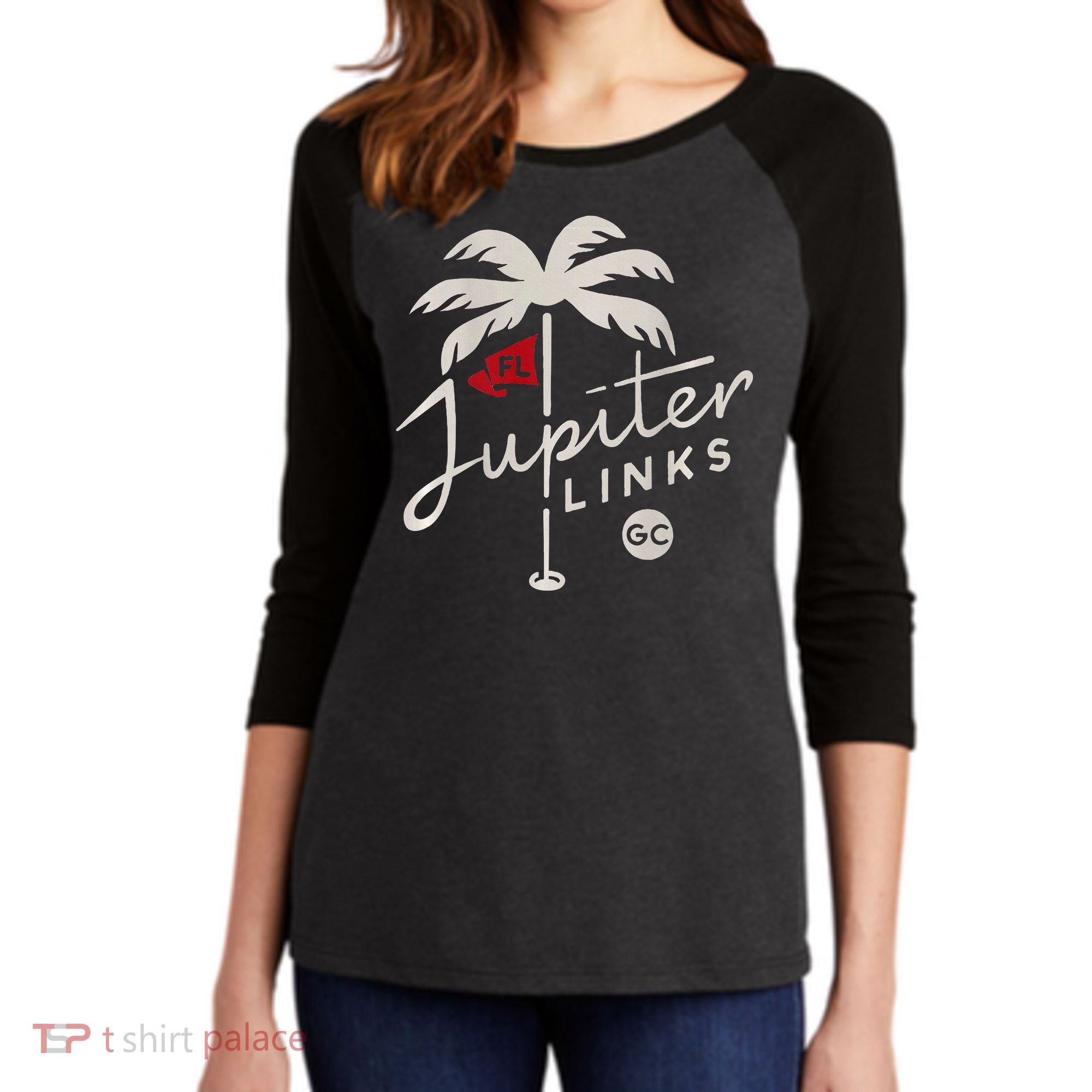 Jupiter Links Golf Club Tgl Frontback Women's Tri-Blend 3/4-Sleeve Raglan Shirt