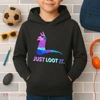 Just Loot It Llama Outfit For Teen Gamers Kids Hoodie thumb 2