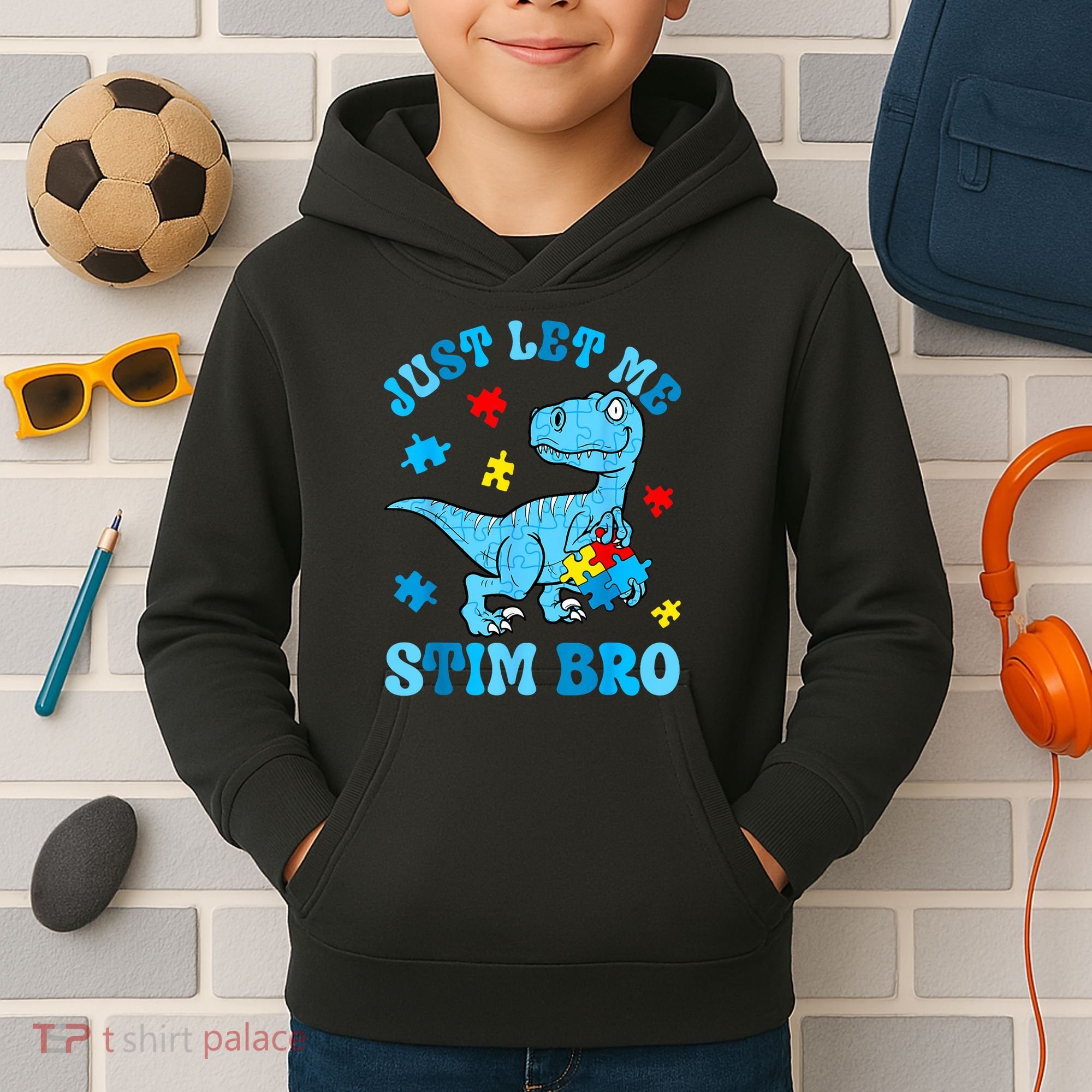 Just Let Me Stim Bro Funny Autism Awareness Kids Hoodie