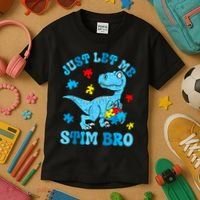 Just Let Me Stim Bro Funny Autism Awareness Kids T-Shirt thumb 3