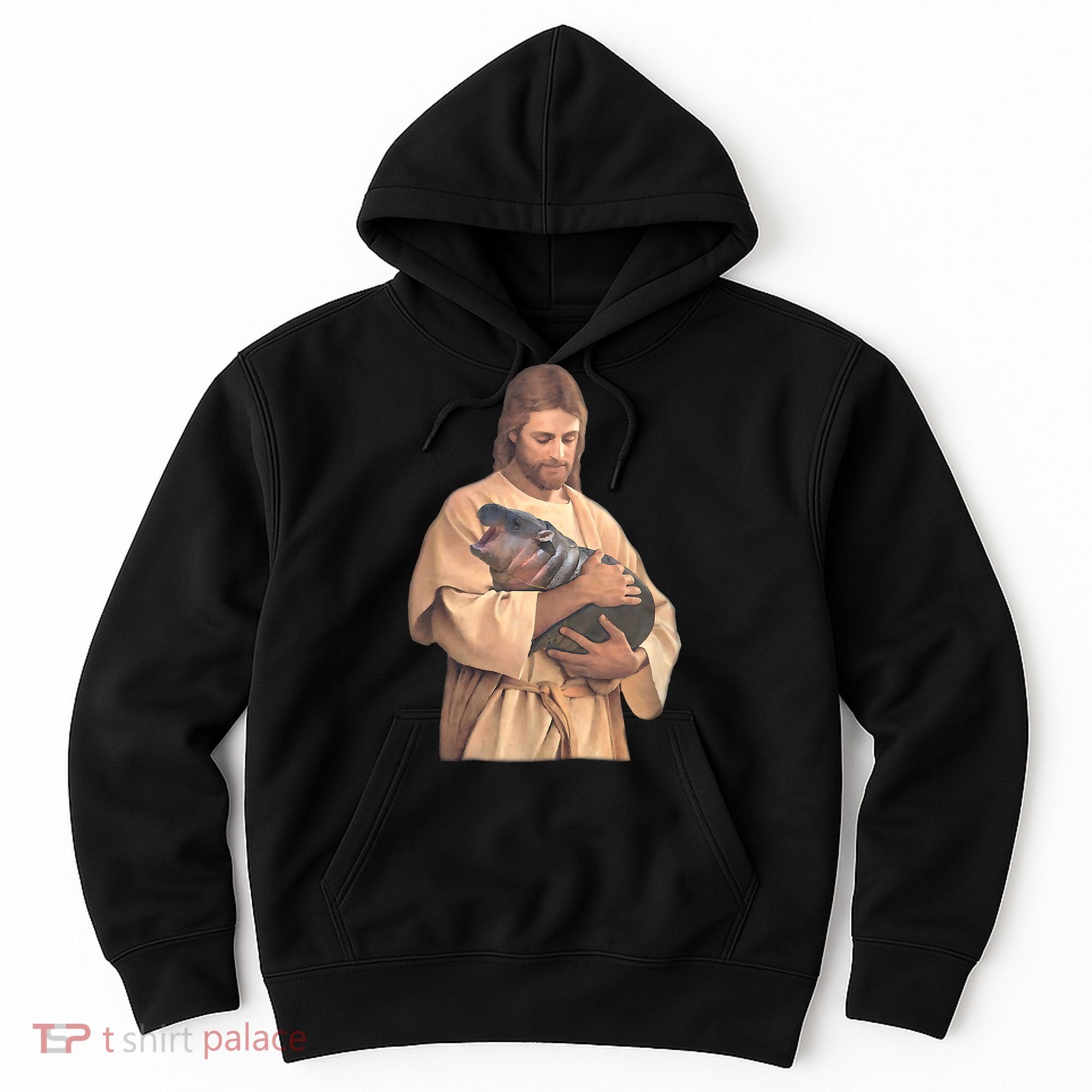 Jesus Loves Moo Deng Bouncy Pig Cute Baby Hippo Meme Hoodie