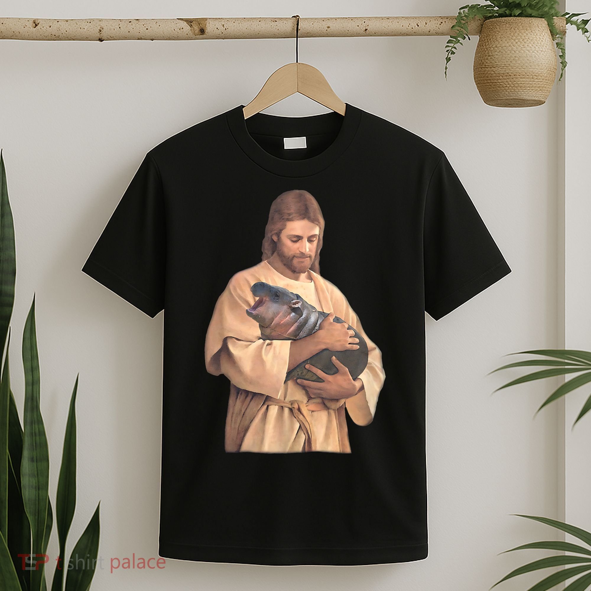 Jesus Loves Moo Deng Bouncy Pig Cute Baby Hippo Meme T-Shirt