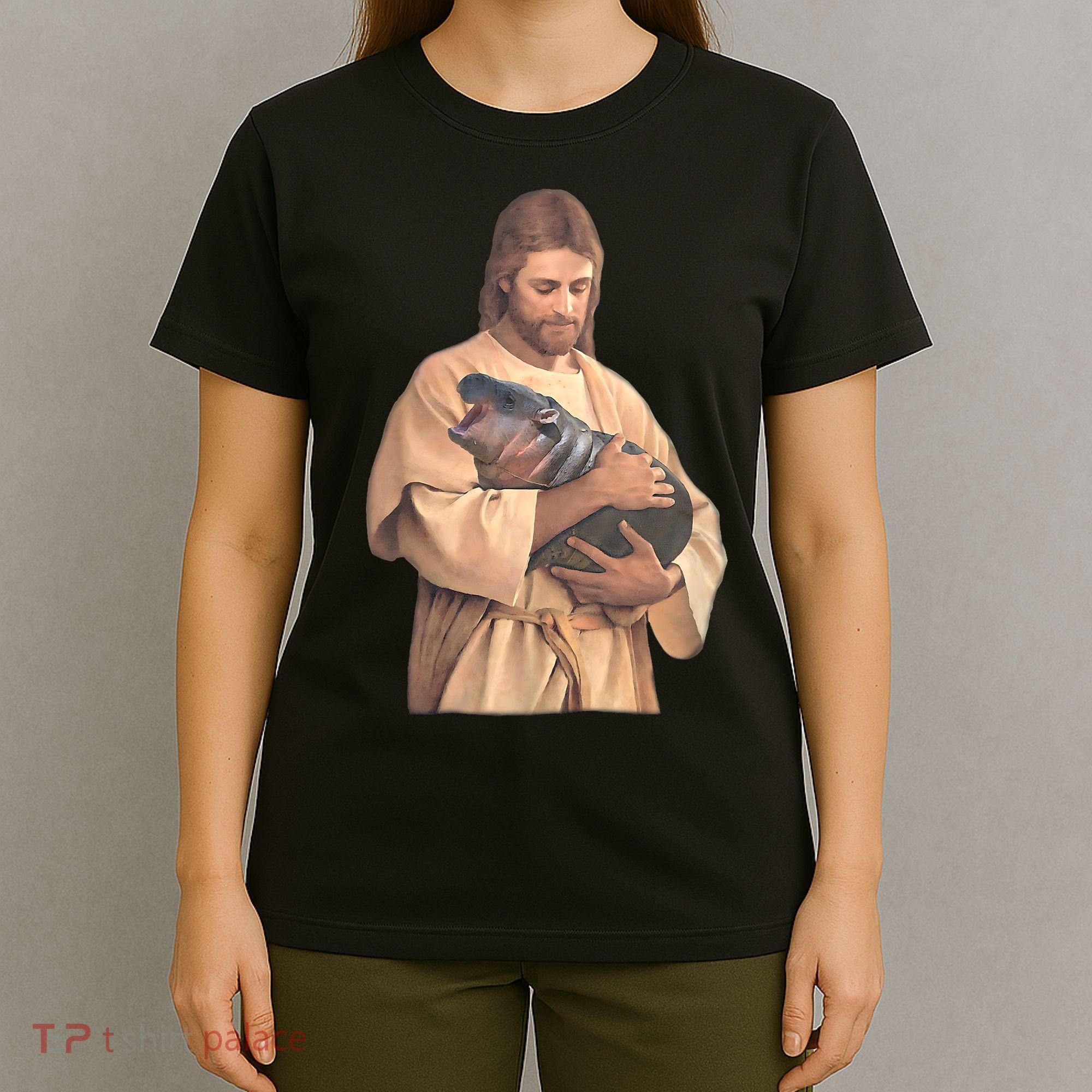 Jesus Loves Moo Deng Bouncy Pig Cute Baby Hippo Meme T-Shirt
