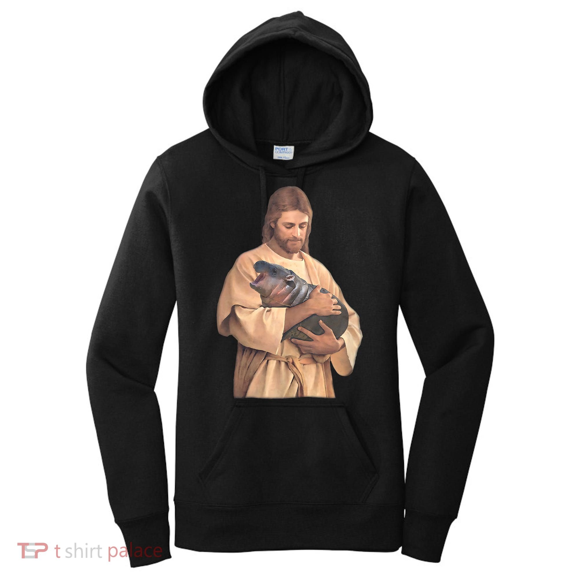 Jesus Loves Moo Deng Bouncy Pig Cute Baby Hippo Meme Women's Hoodie