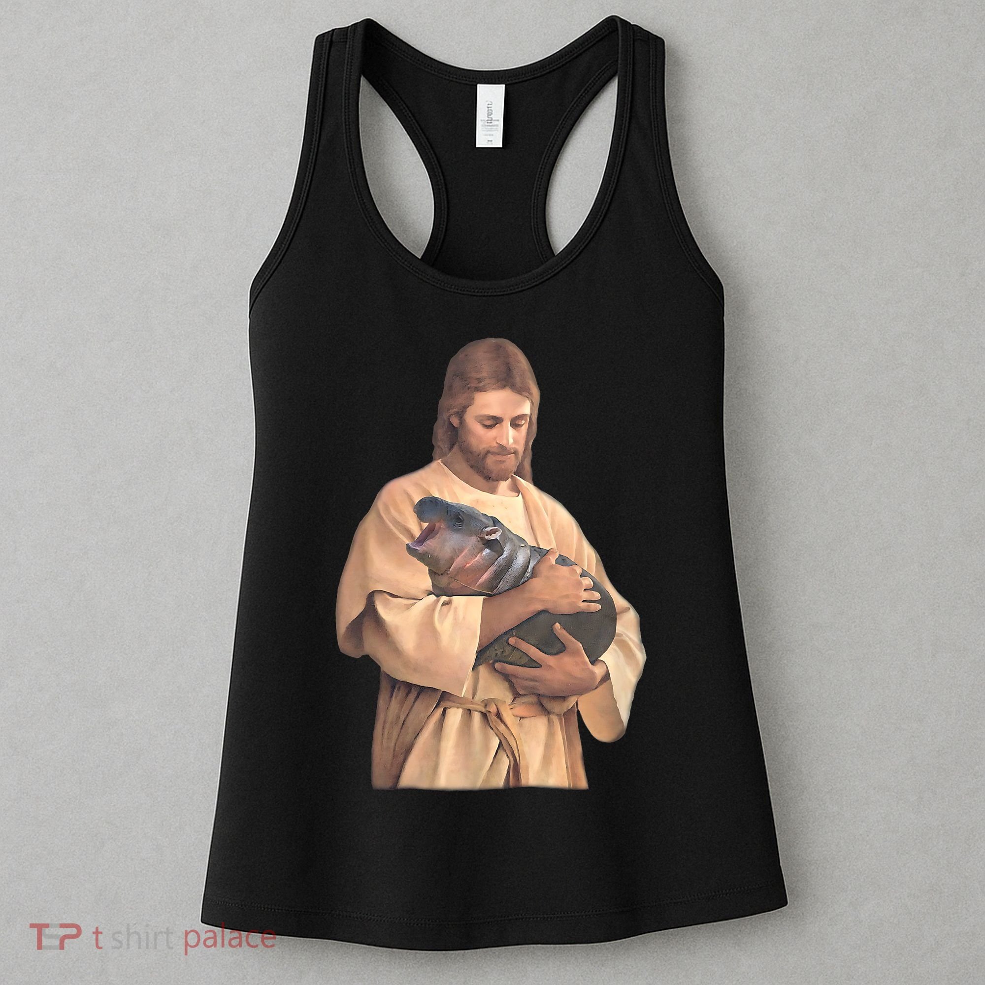Jesus Loves Moo Deng Bouncy Pig Cute Baby Hippo Meme Women's Tank Top