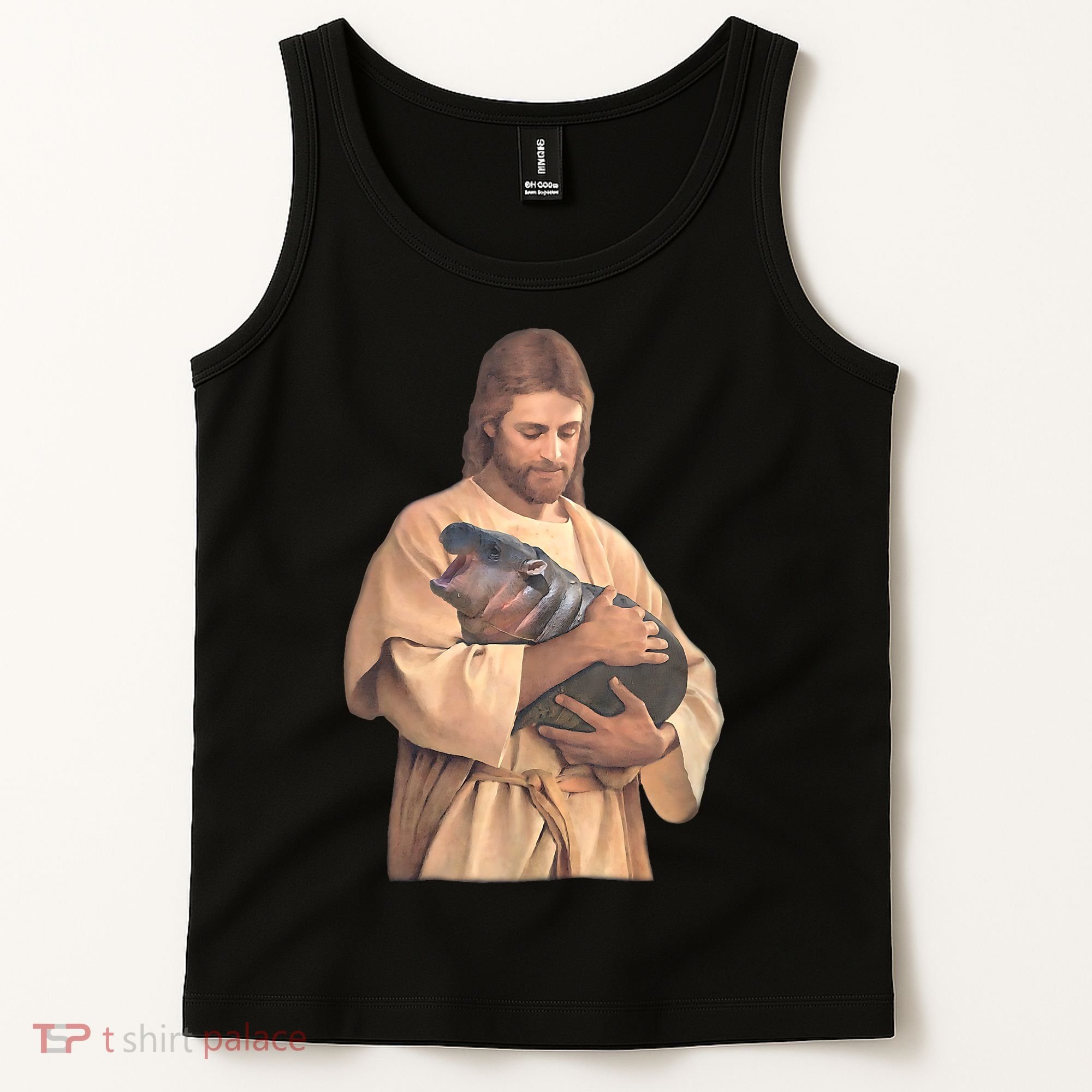 Jesus Loves Moo Deng Bouncy Pig Cute Baby Hippo Meme Tank Top