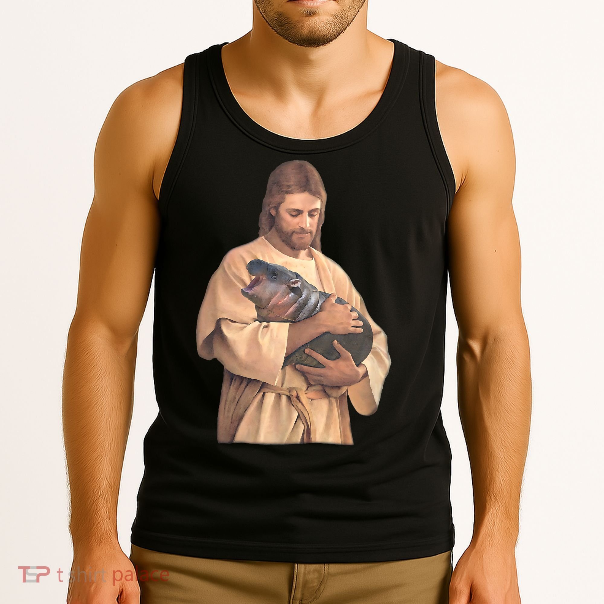 Jesus Loves Moo Deng Bouncy Pig Cute Baby Hippo Meme Tank Top