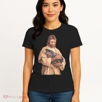 Jesus Loves Moo Deng Bouncy Pig Cute Baby Hippo Meme Women's T-Shirt thumb 4