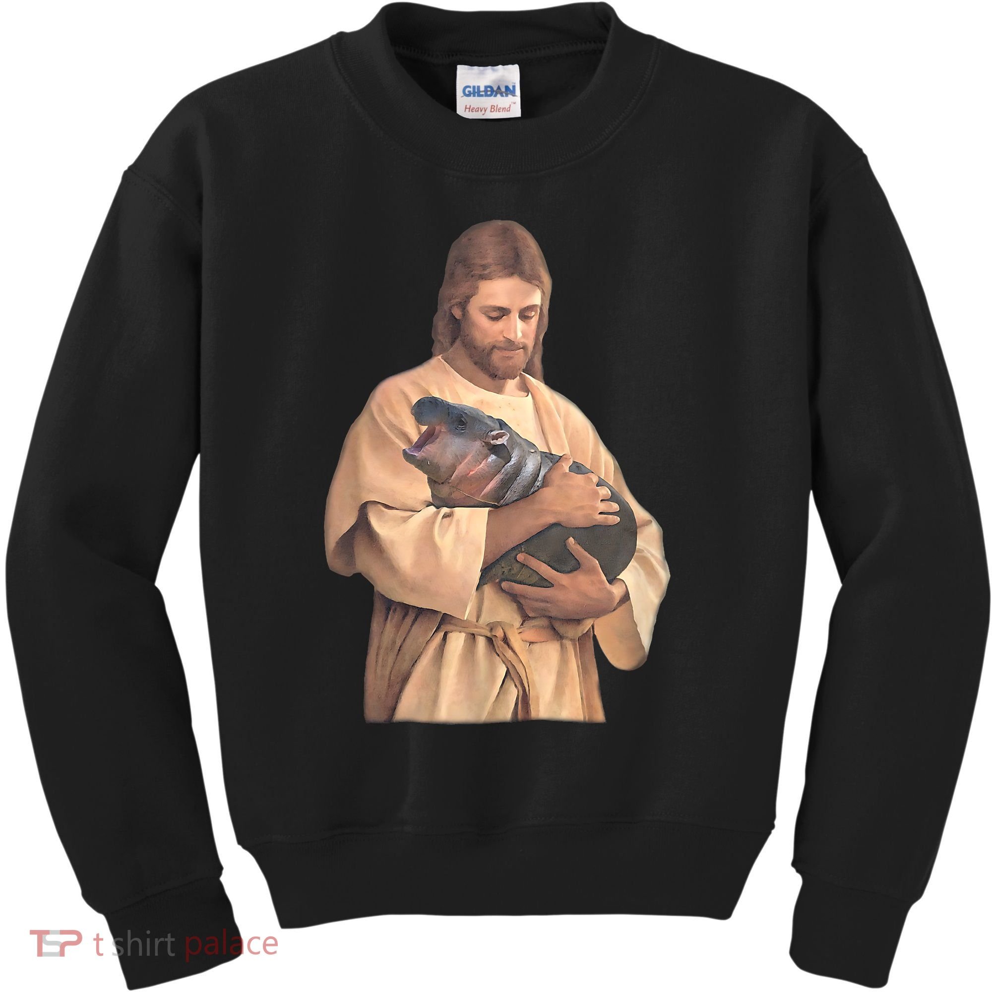 Jesus Loves Moo Deng Bouncy Pig Cute Baby Hippo Meme Kids Sweatshirt