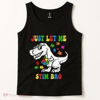 Just Let Me Stim Bro Dinasour Autism Awareness Tank Top thumb 2