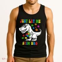 Just Let Me Stim Bro Dinasour Autism Awareness Tank Top thumb 3