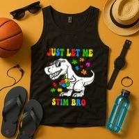 Just Let Me Stim Bro Dinasour Autism Awareness Tank Top thumb 4