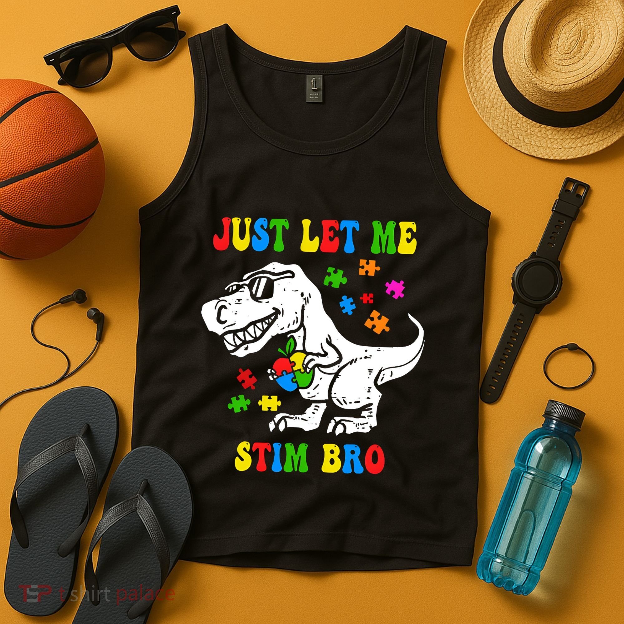 Just Let Me Stim Bro Dinasour Autism Awareness Tank Top