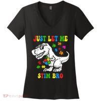Just Let Me Stim Bro Dinasour Autism Awareness Women's V-Neck T-Shirt thumb 0
