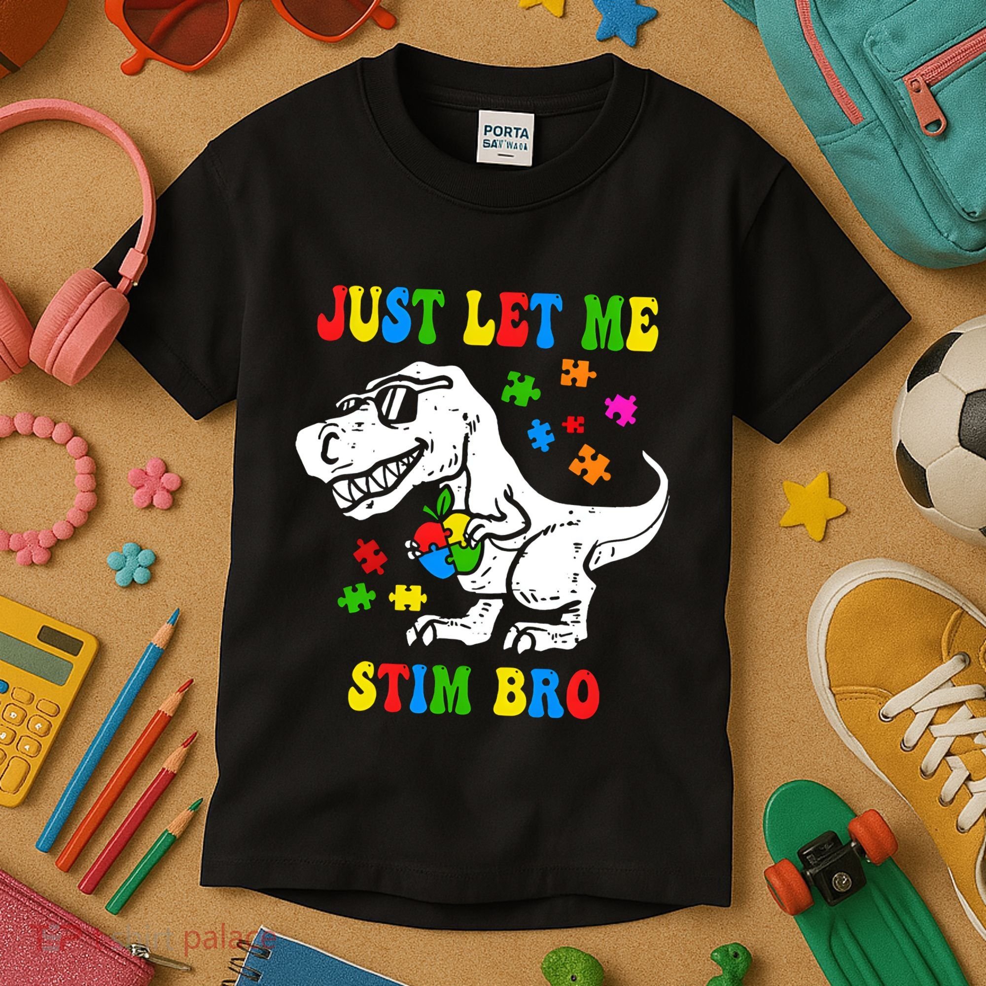 Just Let Me Stim Bro Dinasour Autism Awareness Kids T-Shirt