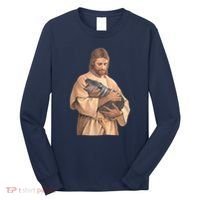 Jesus Loves Moo Deng Bouncy Pig Cute Baby Hippo Meme Long Sleeve Shirt thumb 0