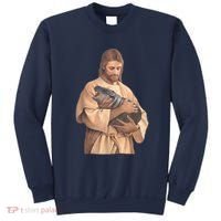 Jesus Loves Moo Deng Bouncy Pig Cute Baby Hippo Meme Sweatshirt thumb 0
