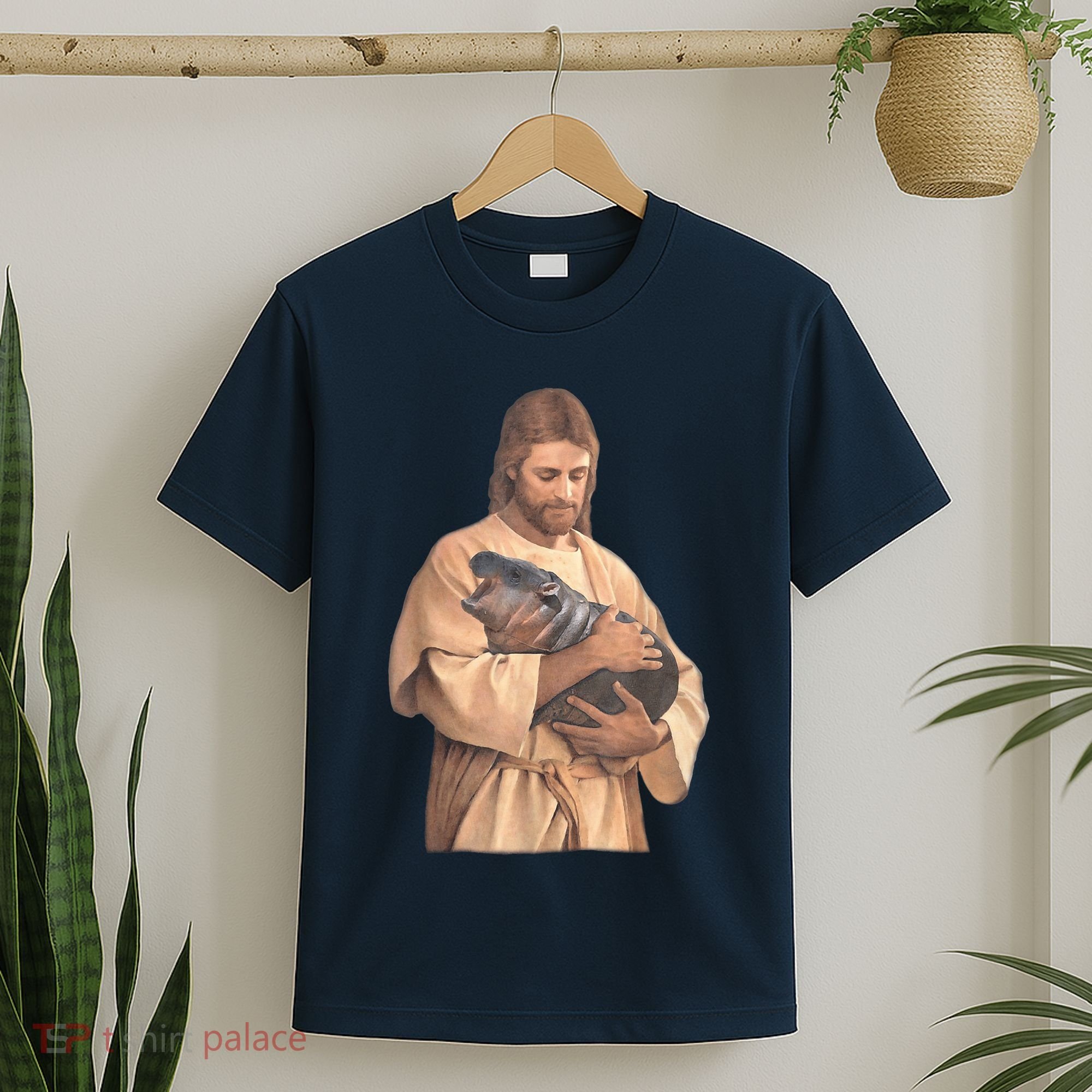 Jesus Loves Moo Deng Bouncy Pig Cute Baby Hippo Meme T-Shirt