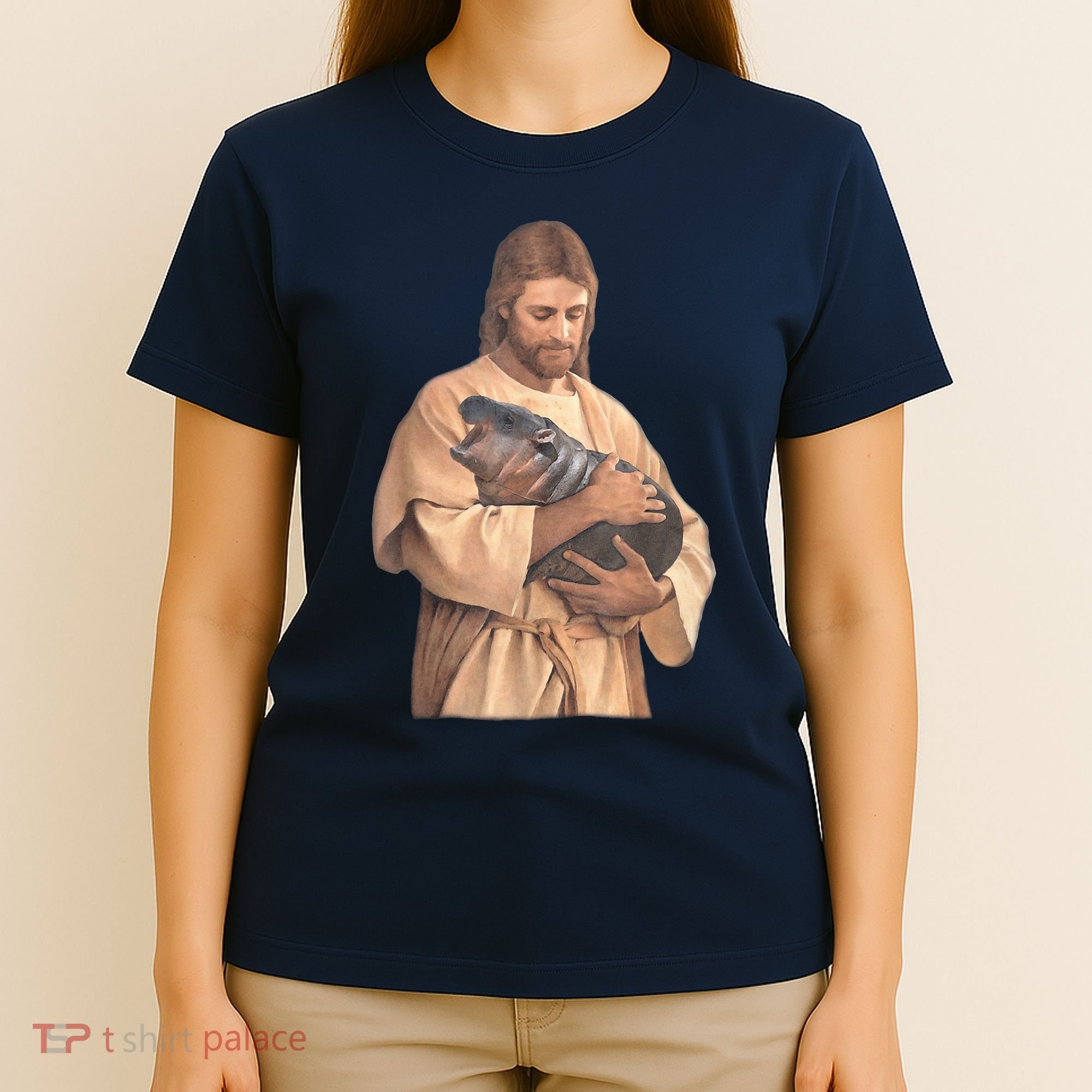 Jesus Loves Moo Deng Bouncy Pig Cute Baby Hippo Meme T-Shirt