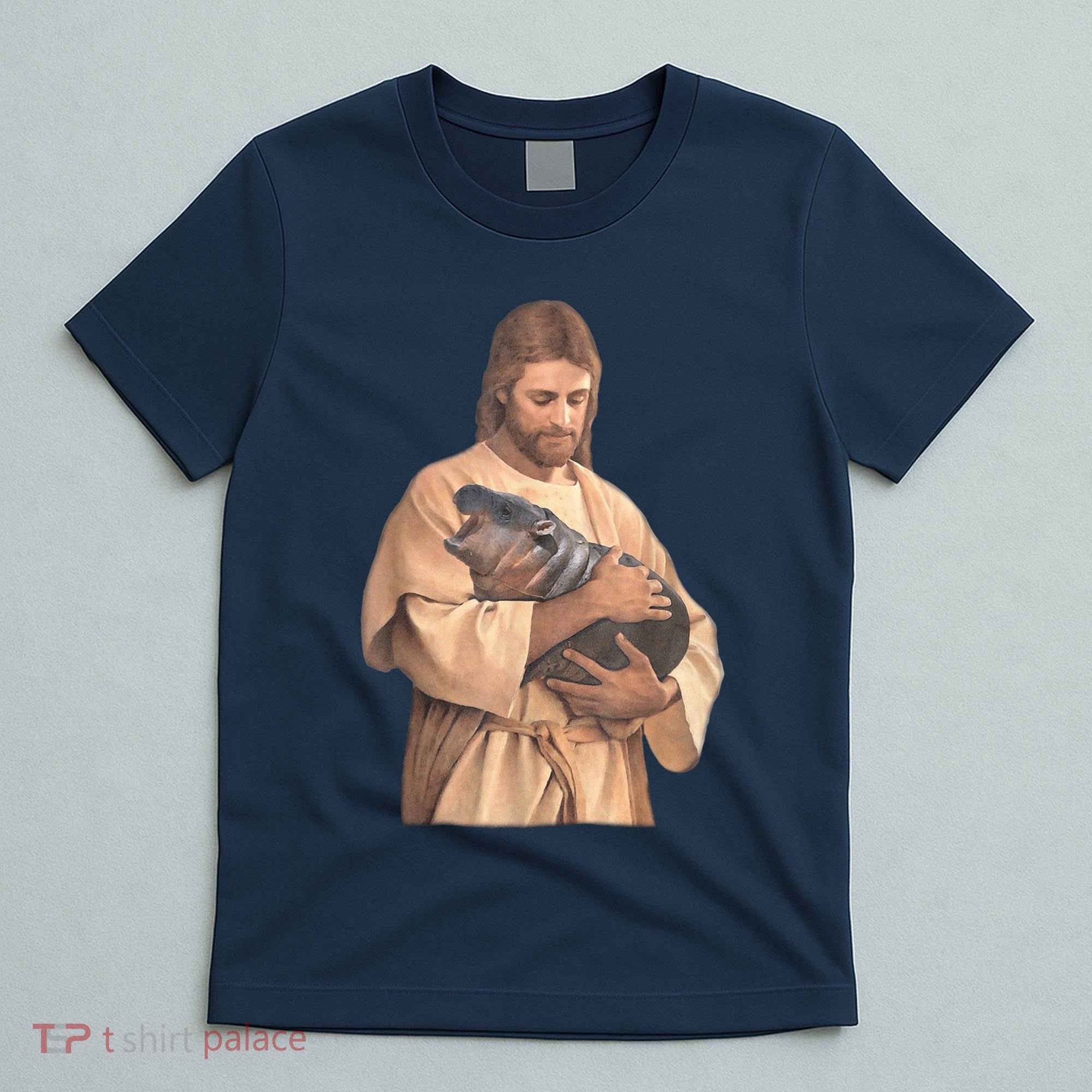 Jesus Loves Moo Deng Bouncy Pig Cute Baby Hippo Meme T-Shirt
