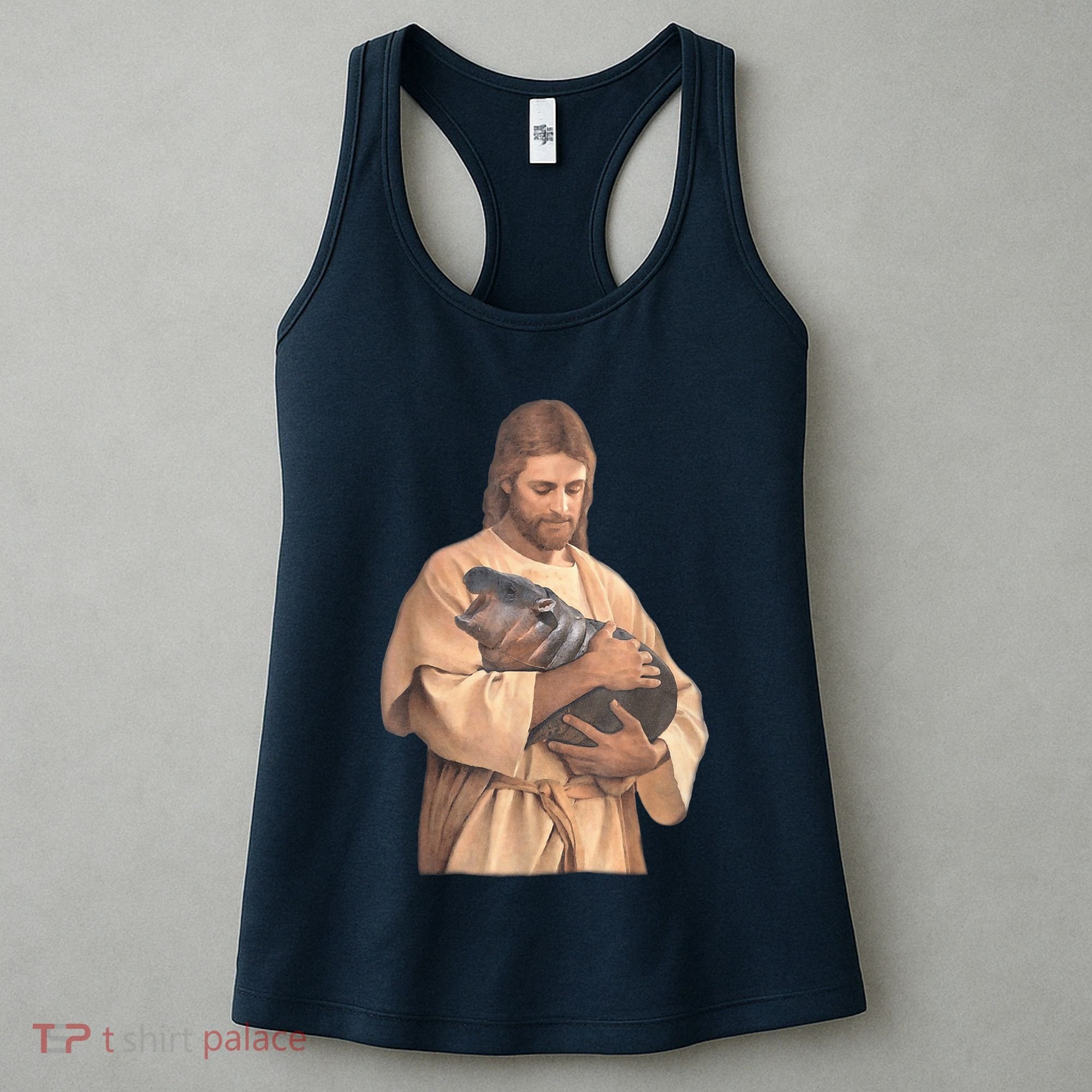 Jesus Loves Moo Deng Bouncy Pig Cute Baby Hippo Meme Women's Tank Top